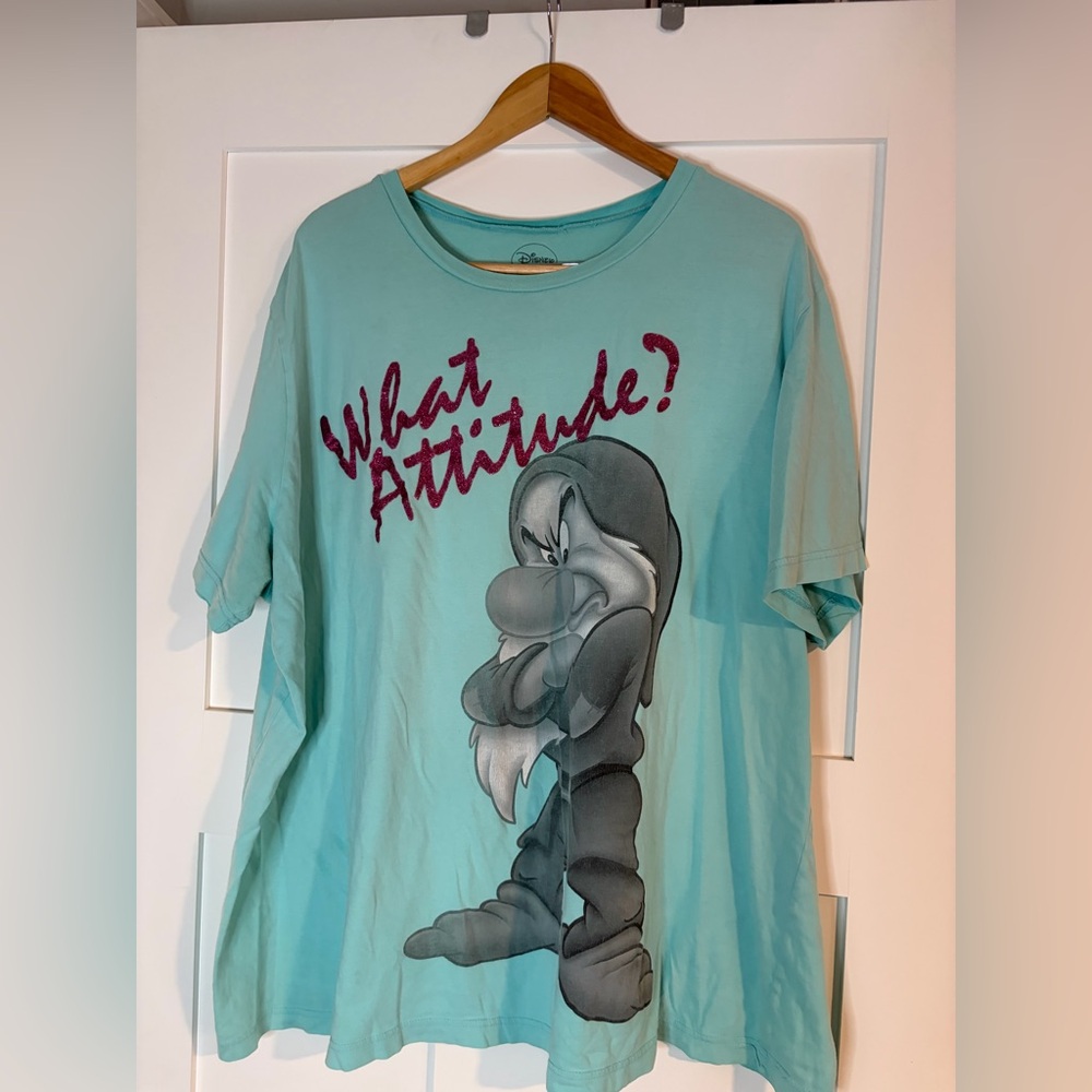 Disney Grumpy What Attitude Graphic T-Shirt Teal Blue 3X Snow White Dwarfs Tee